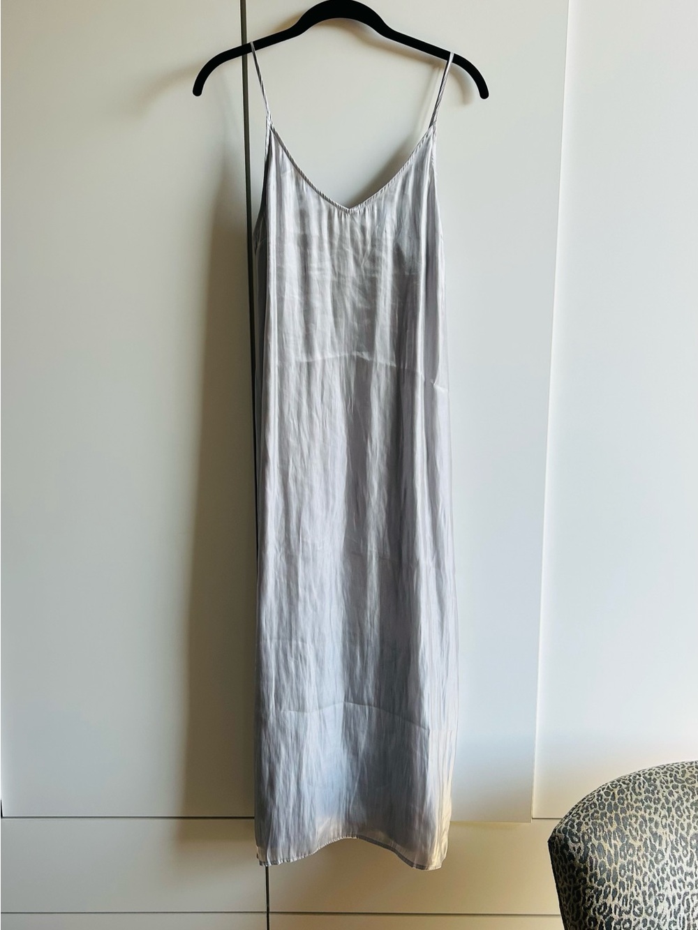 Bella Dahl Silver Satin Slip Dress with Spaghetti Straps